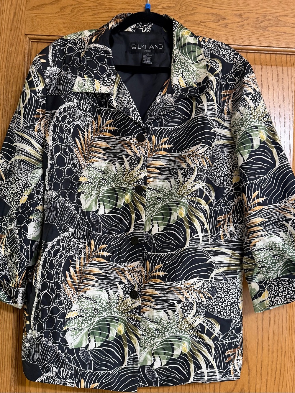 SilkLand Black Tropical Print Blazer 💯 Silk!